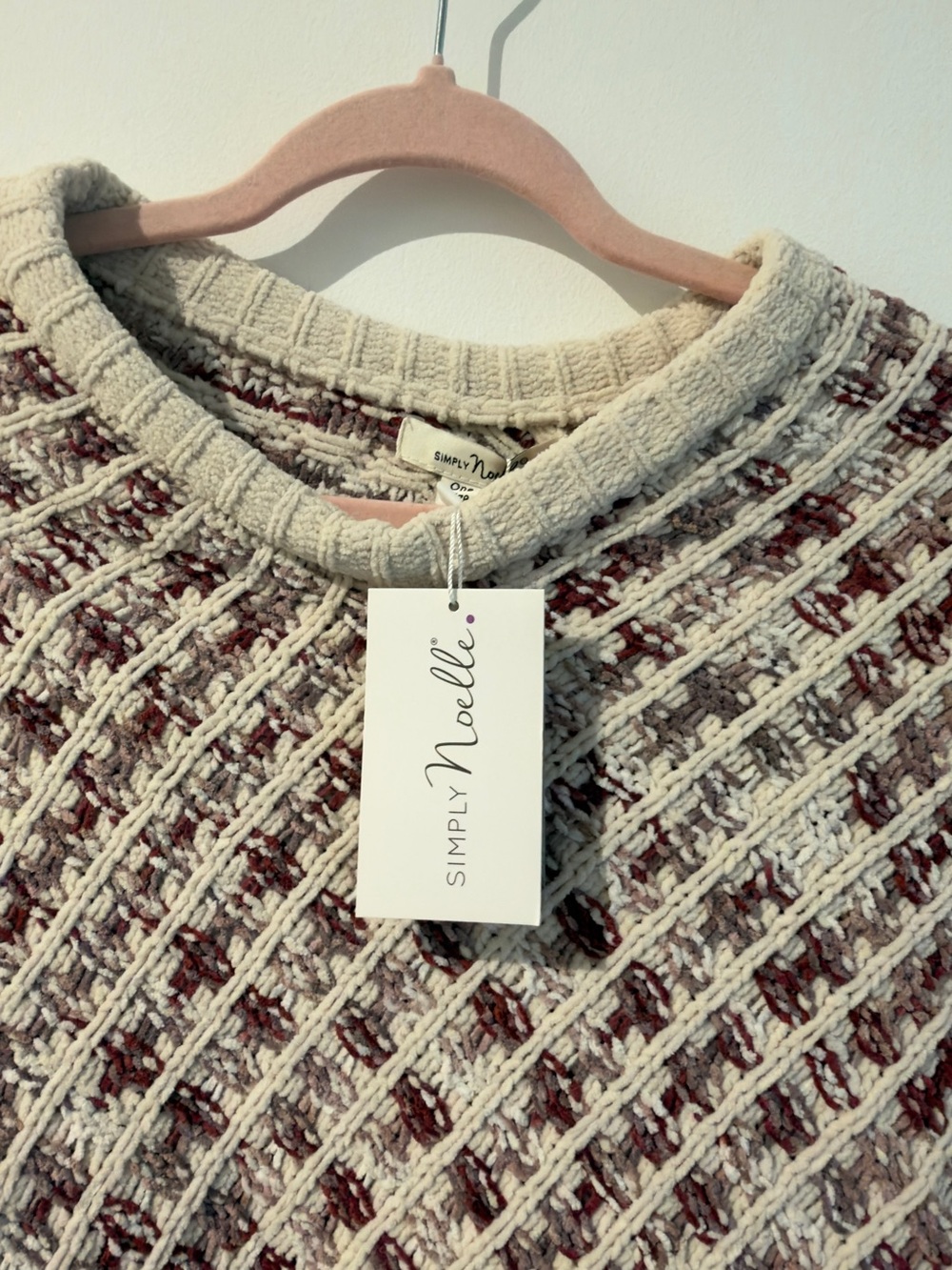 Simply Noelle Cream and Burgundy Knit Poncho - Picture 4 of 4